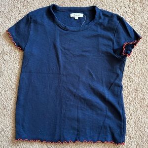 Navy Madewell baby tee with red lettuce hem size S